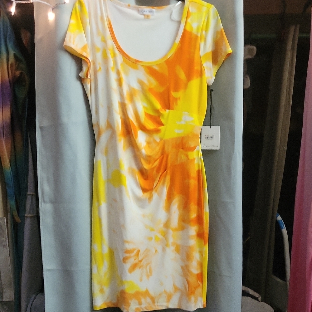 Calvin Klein Yellow and Orange Bodycon Mini Dress